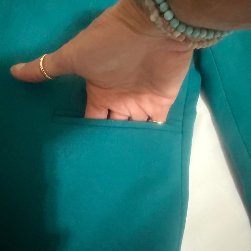 The Limited Teal Blue Open Front Collarless Cropped Blazer Jacket Womens Size S - Picture 9 of 10